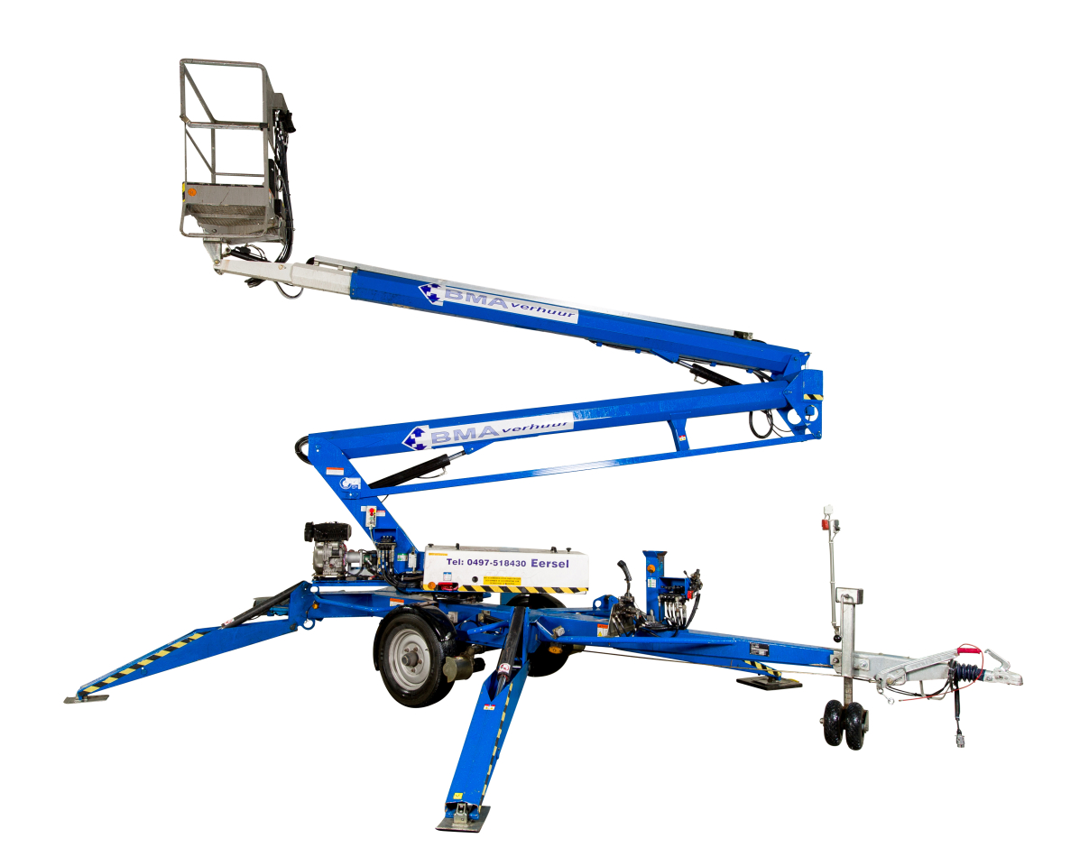 12 meter werkhoogte met stempels 230 volt/ accu